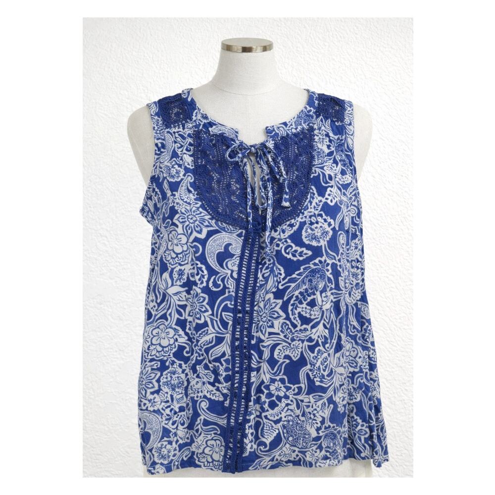 Rafaella Blue Paisley Sleeveless Blouse Small EUC